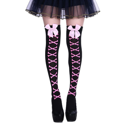 Muineobuka Knee High Scoks with Bow Cute Polka Dot Thigh High Stockings Y2K Lagybug Costume Lolita Accessories