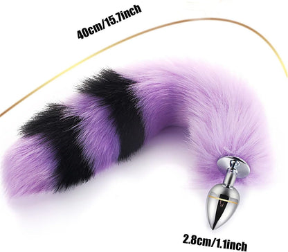 Faux Fur Fox Costume Animal Cat Long Tail Set Butt Plugs Necklace Choker Sex Dice Nipple Clamp Body Jewelry Furry Ear Headband Butt 5pc