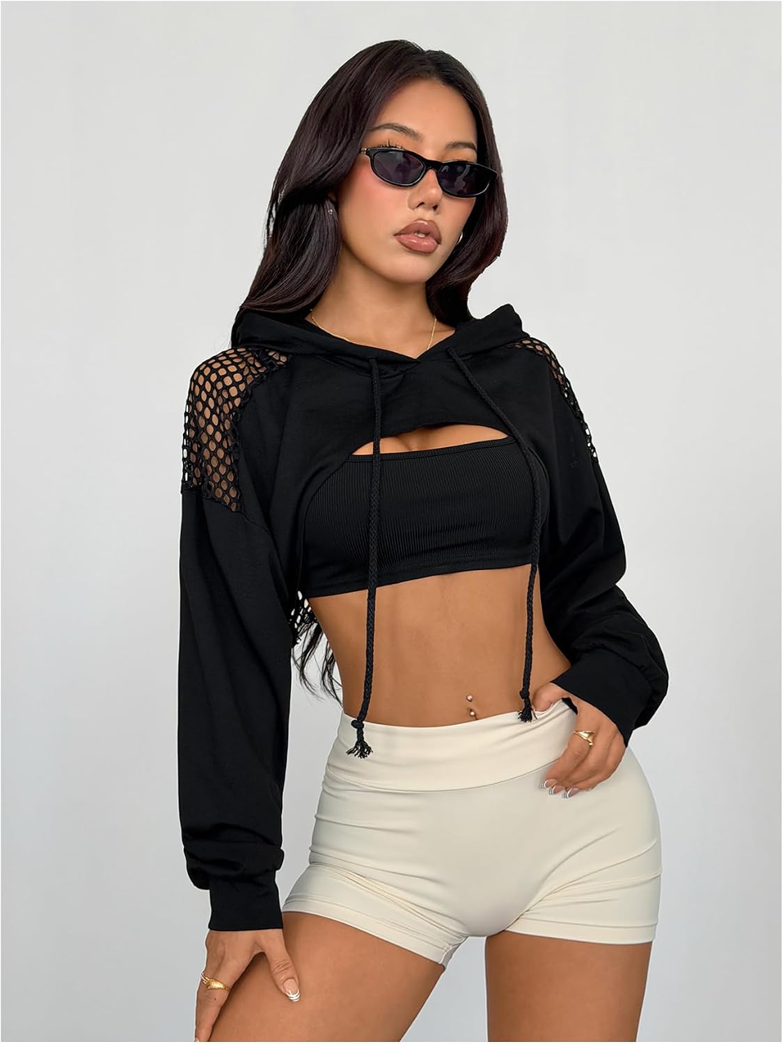 SweatyRocks Casual Cut Out Long Sleeve Pullover Crop Top Sweatshirt | Cropped Hoodie, Crop Top Hoodies, Long Sleeve Going Out Tops, Fall Fashion Clothes