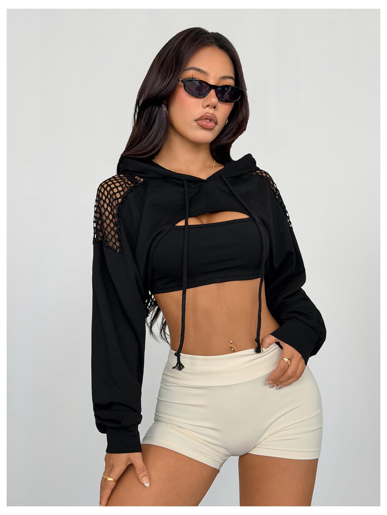 SweatyRocks Casual Cut Out Long Sleeve Pullover Crop Top Sweatshirt | Cropped Hoodie, Crop Top Hoodies, Long Sleeve Going Out Tops, Fall Fashion Clothes