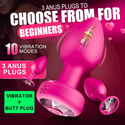 Anal Plug Vibrating Butt Plug, Adult Sex Toys 3PCS Silicone Anal Plugs, Anal Sex Toys with Remote Control 10 Vibrating Vibrator for Men, Anal Toys Adult Sex Toy & Games Prostate Massager