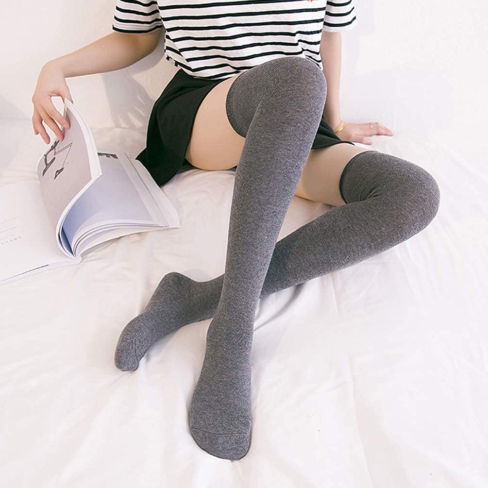 DRESHOW 6 Pairs High Thigh Socks Striped Over Knee Thin Tights Long Stocking Leg Warmer