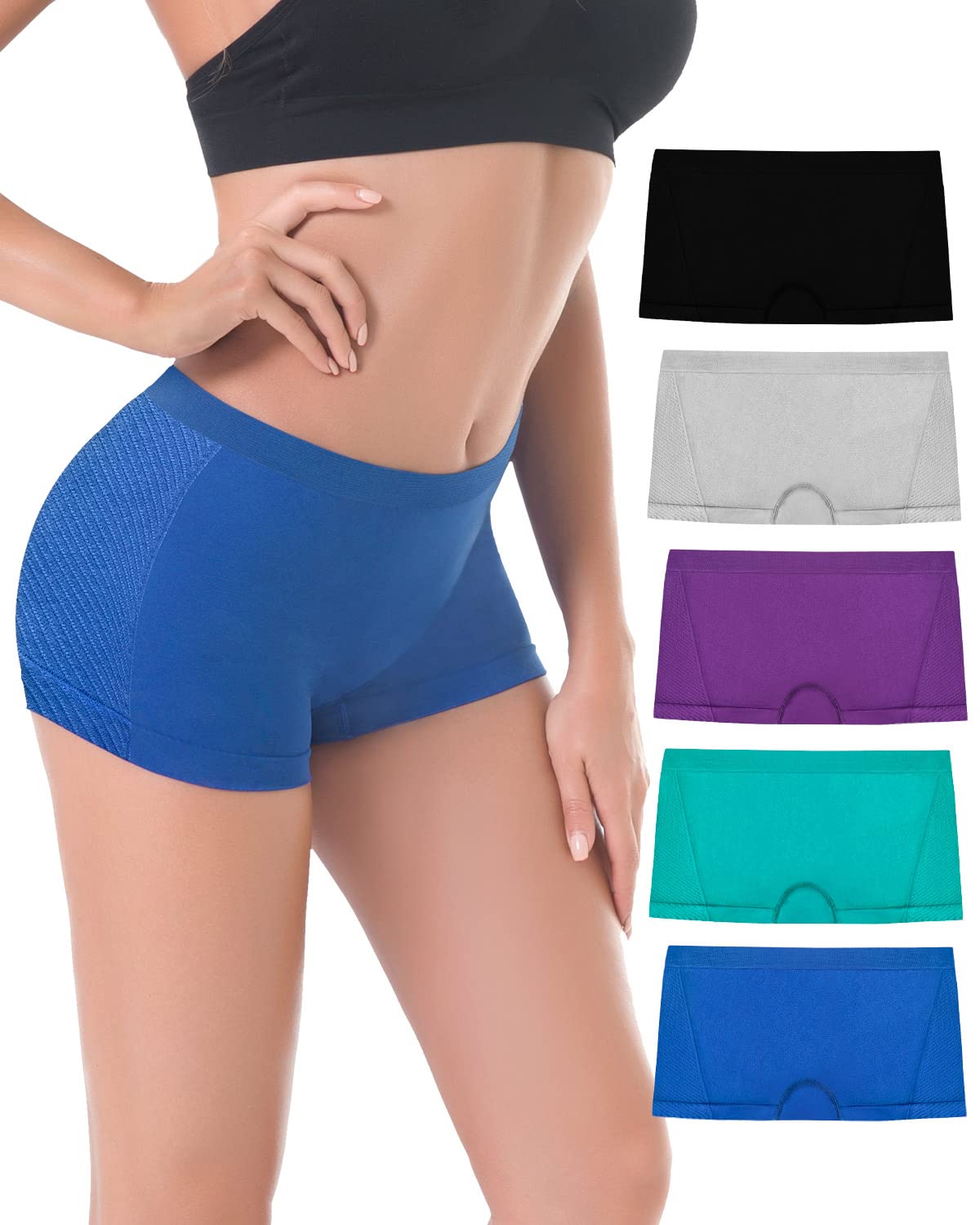 R RUXIA Boyshort Panties Seamless Nylon Underwear Stretch Boxer Briefs 5 Pack