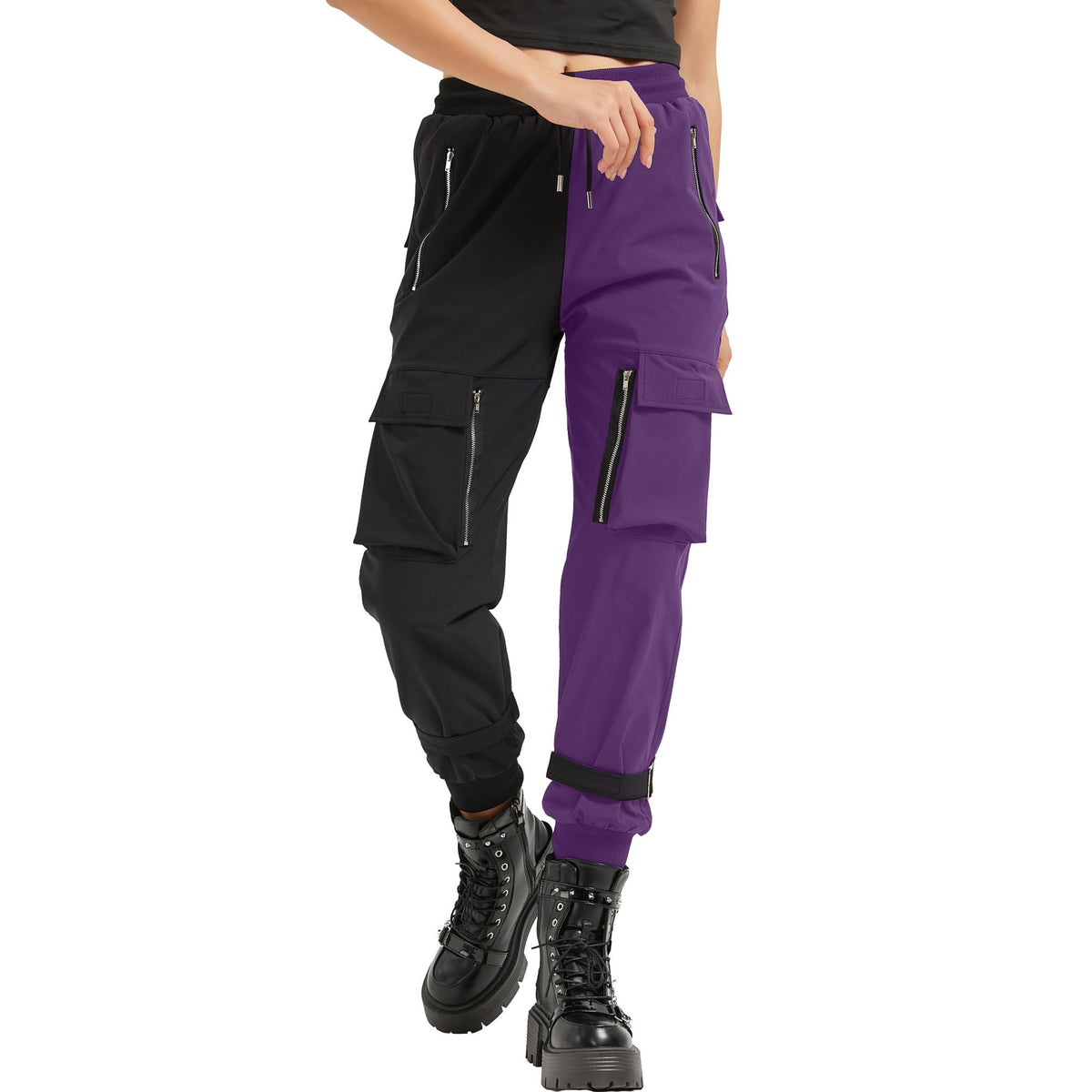 Black Cargo Pants Loose Chained Multi-Pocket Multi-Zip Punk Goth Pants