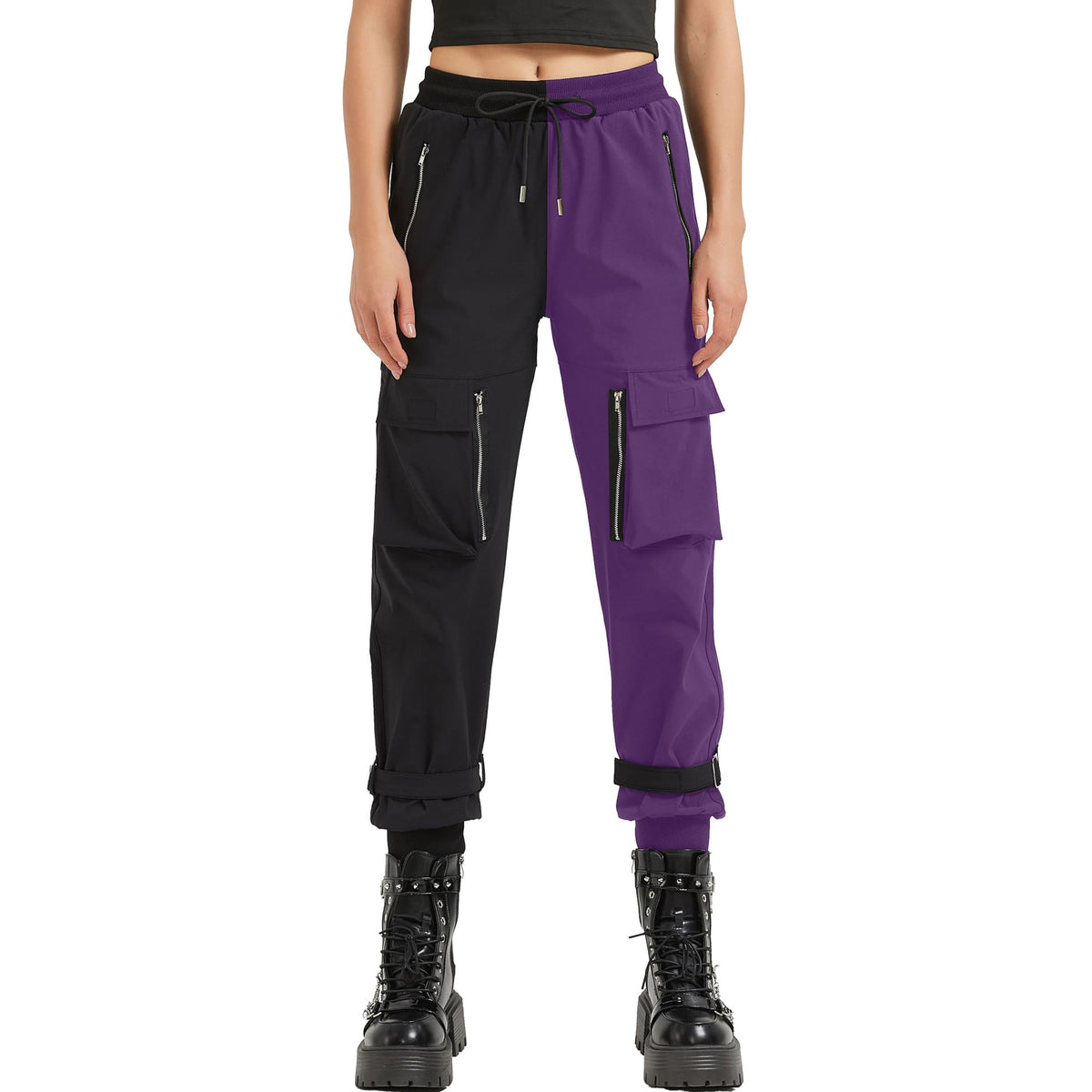 Black Cargo Pants Loose Chained Multi-Pocket Multi-Zip Punk Goth Pants