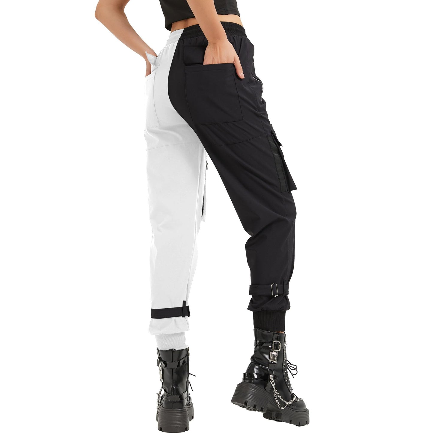 Black Cargo Pants Loose Chained Multi-Pocket Multi-Zip Punk Goth Pants