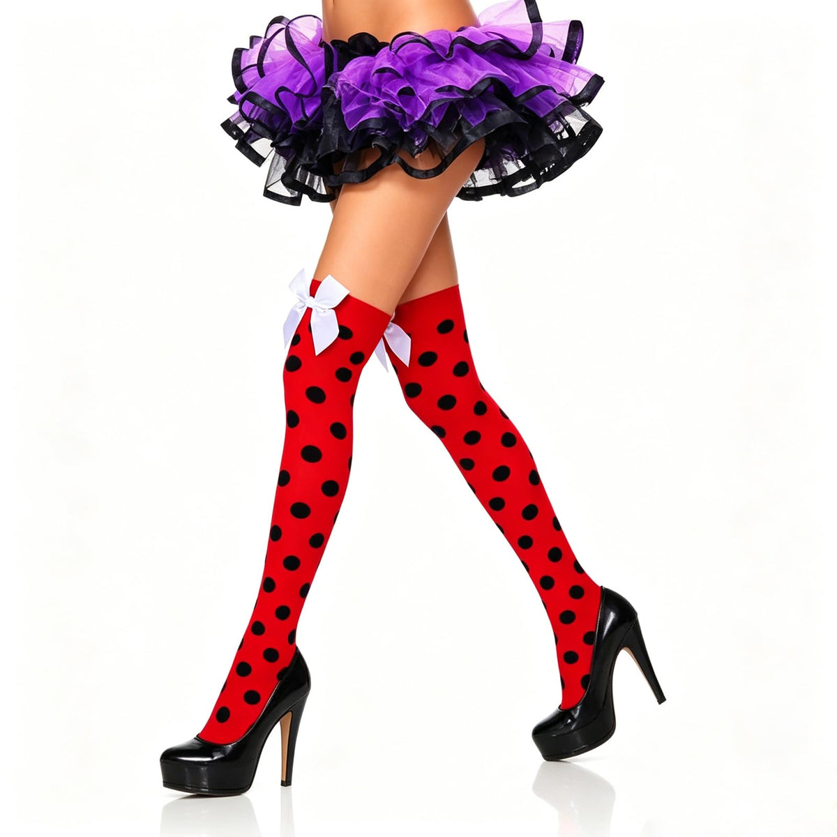 Muineobuka Knee High Scoks with Bow Cute Polka Dot Thigh High Stockings Y2K Lagybug Costume Lolita Accessories