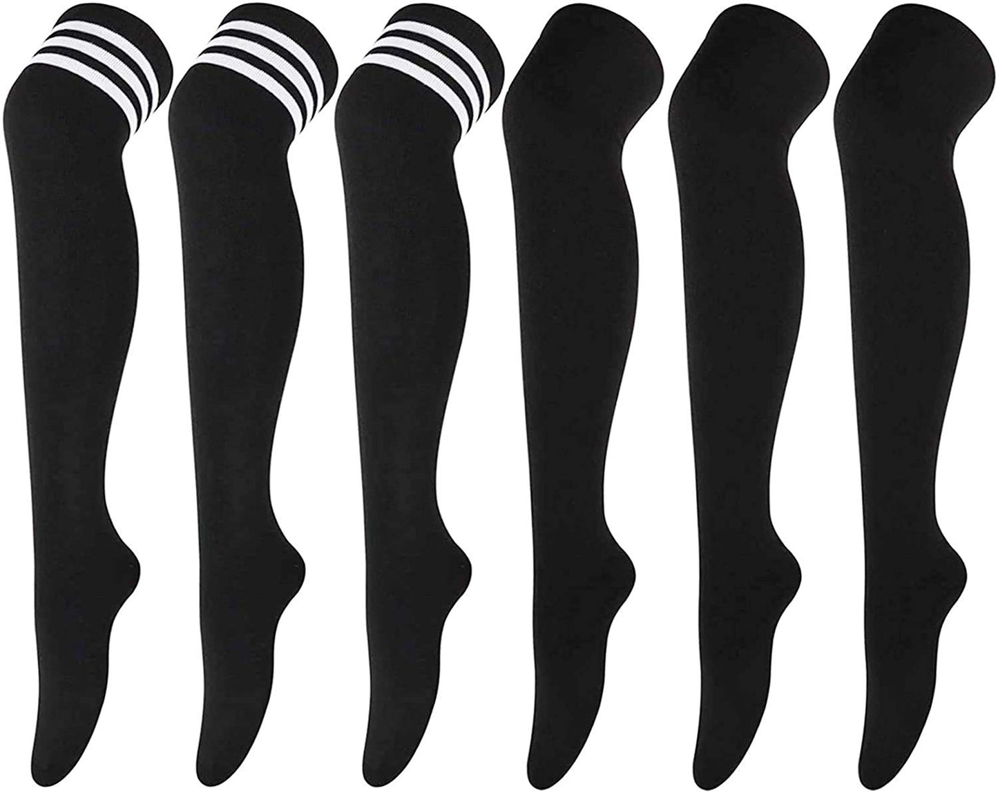 DRESHOW 6 Pairs High Thigh Socks Striped Over Knee Thin Tights Long Stocking Leg Warmer