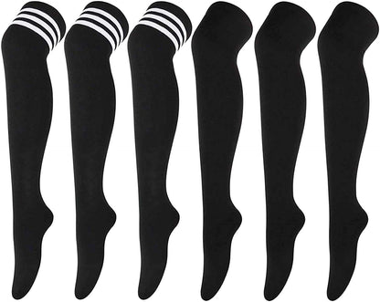 DRESHOW 6 Pairs High Thigh Socks Striped Over Knee Thin Tights Long Stocking Leg Warmer