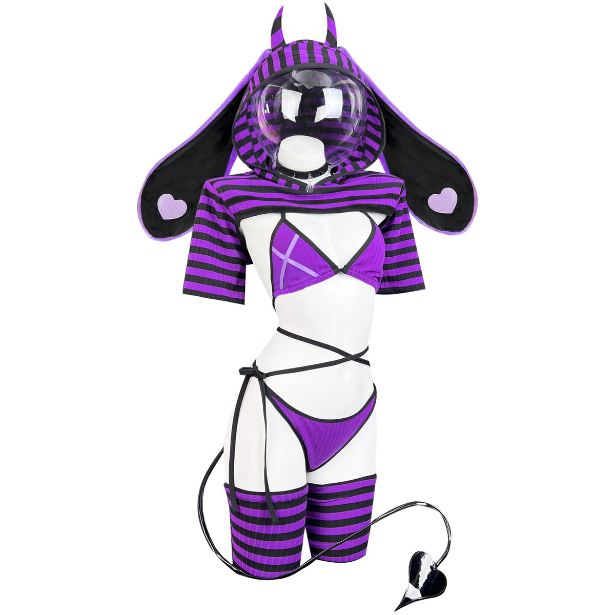 Demon Bunny Cosplay Lingerie Striped Bodysuit | Bunny Lingerie, Exotic Costumes, Demon Bunny, Jail Costume, Striped Costume, Halloween Costume, Festival Outfit