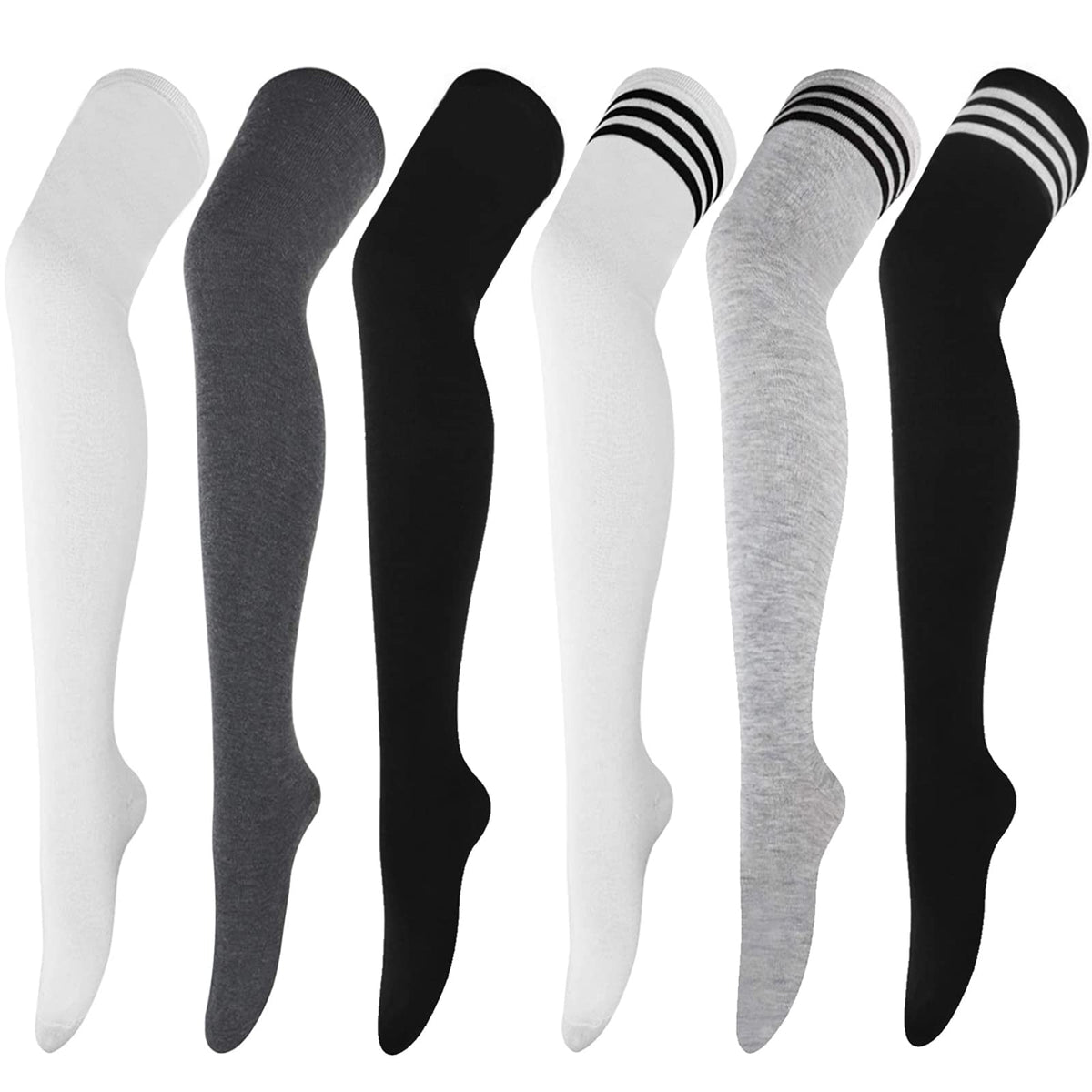 DRESHOW 6 Pairs High Thigh Socks Striped Over Knee Thin Tights Long Stocking Leg Warmer