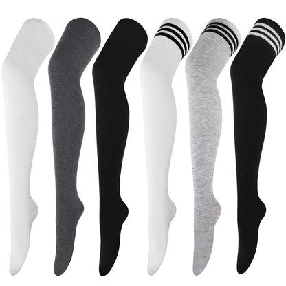 DRESHOW 6 Pairs High Thigh Socks Striped Over Knee Thin Tights Long Stocking Leg Warmer