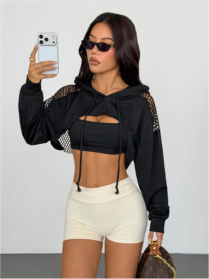 SweatyRocks Casual Cut Out Long Sleeve Pullover Crop Top Sweatshirt | Cropped Hoodie, Crop Top Hoodies, Long Sleeve Going Out Tops, Fall Fashion Clothes