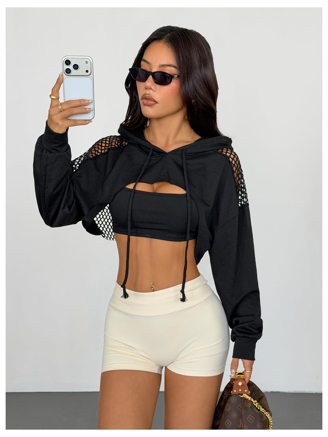SweatyRocks Casual Cut Out Long Sleeve Pullover Crop Top Sweatshirt | Cropped Hoodie, Crop Top Hoodies, Long Sleeve Going Out Tops, Fall Fashion Clothes