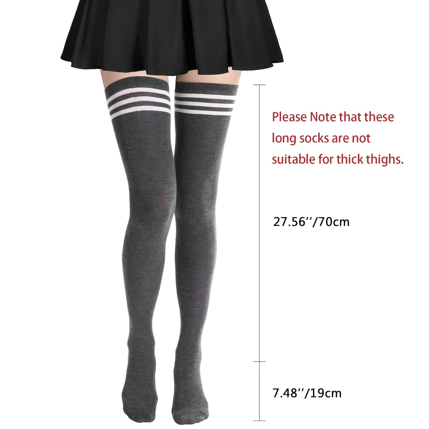 DRESHOW 6 Pairs High Thigh Socks Striped Over Knee Thin Tights Long Stocking Leg Warmer