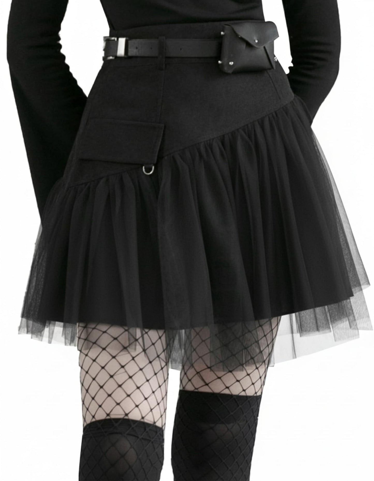 PUNK RAVE DAILY Gothic Skirts Goth Mini Plaid Skirt with Tulle Punk Dunk High Waist A-Line Party Skirt