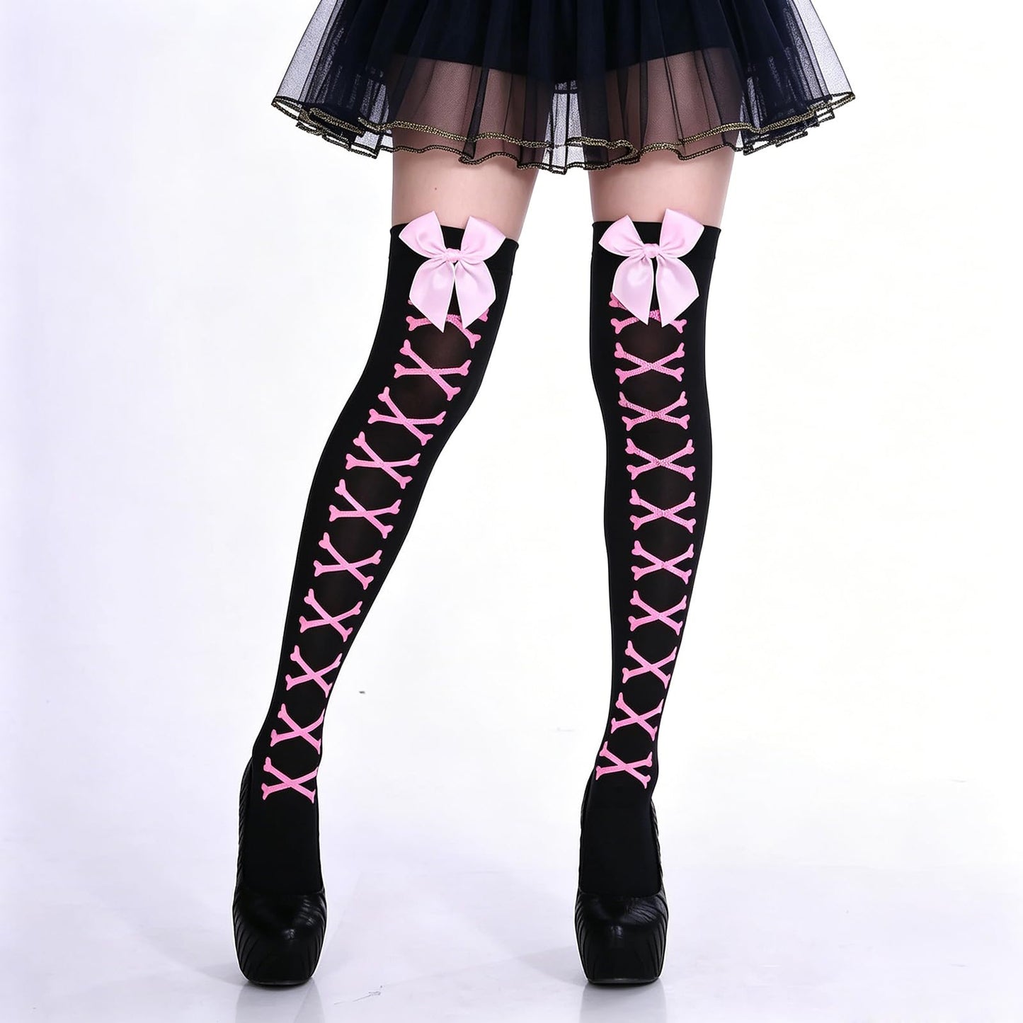 Muineobuka Knee High Scoks with Bow Cute Polka Dot Thigh High Stockings Y2K Lagybug Costume Lolita Accessories
