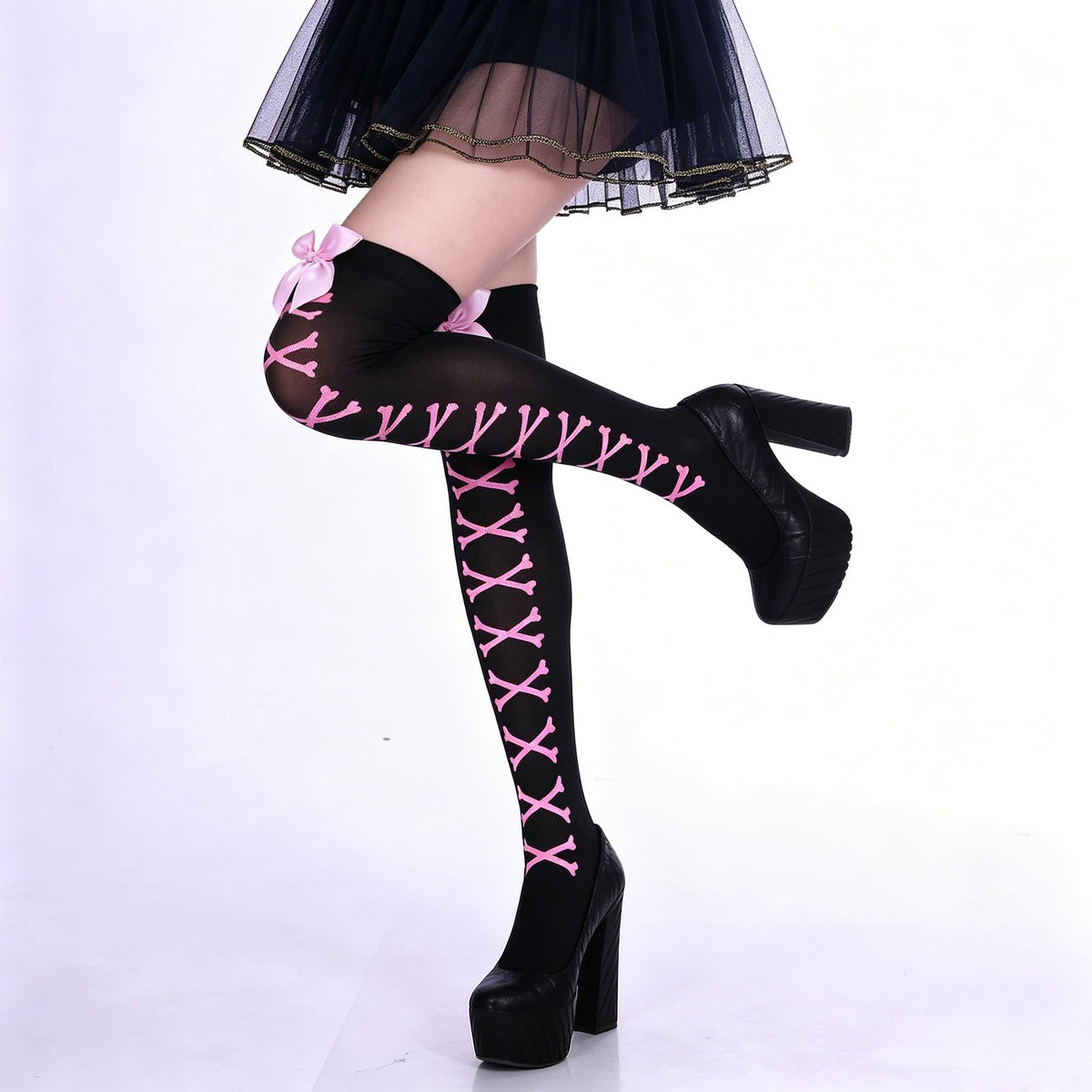 Muineobuka Knee High Scoks with Bow Cute Polka Dot Thigh High Stockings Y2K Lagybug Costume Lolita Accessories