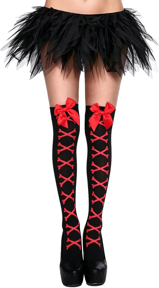 Muineobuka Knee High Scoks with Bow Cute Polka Dot Thigh High Stockings Y2K Lagybug Costume Lolita Accessories