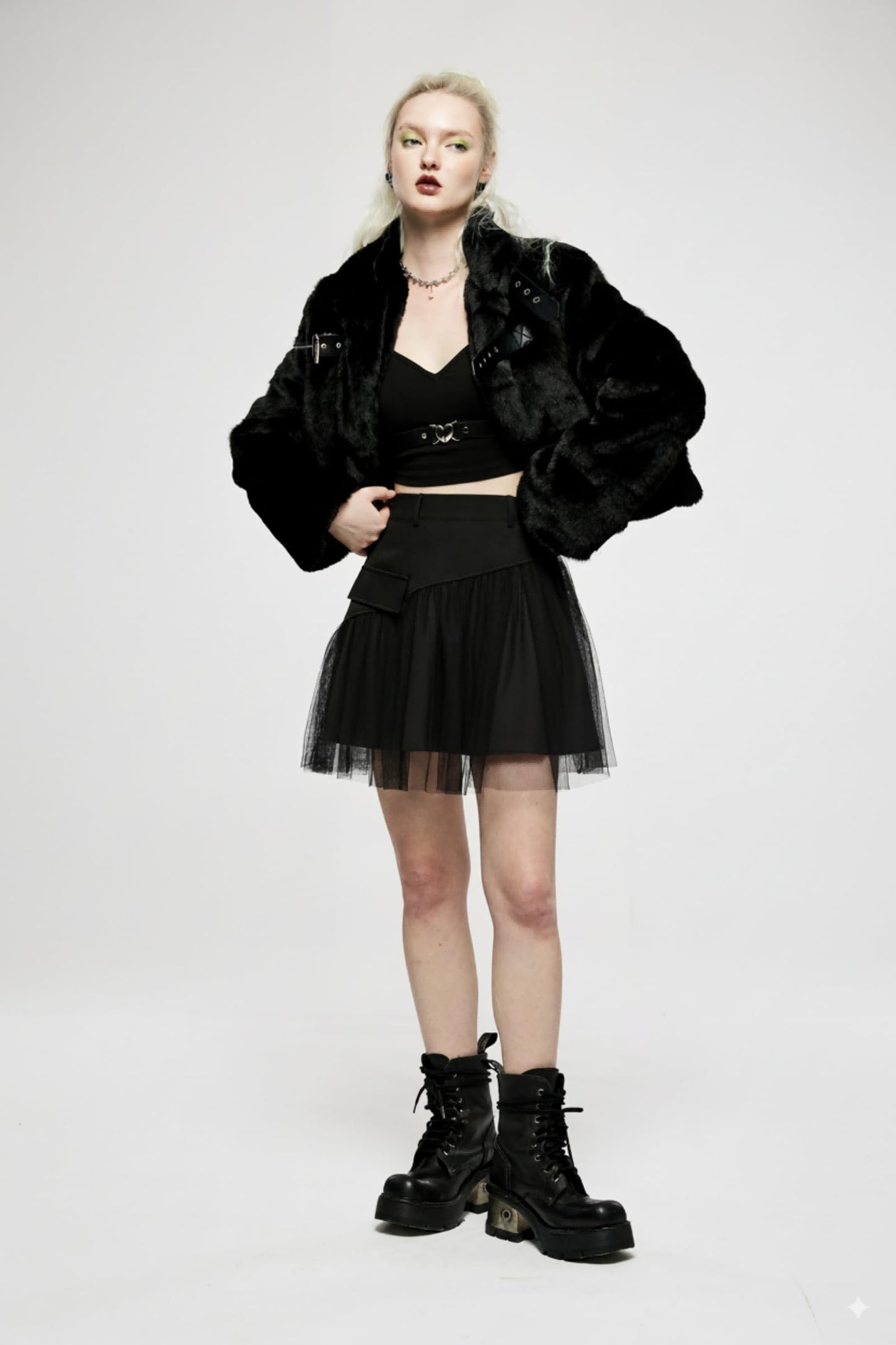 PUNK RAVE DAILY Gothic Skirts Goth Mini Plaid Skirt with Tulle Punk Dunk High Waist A-Line Party Skirt