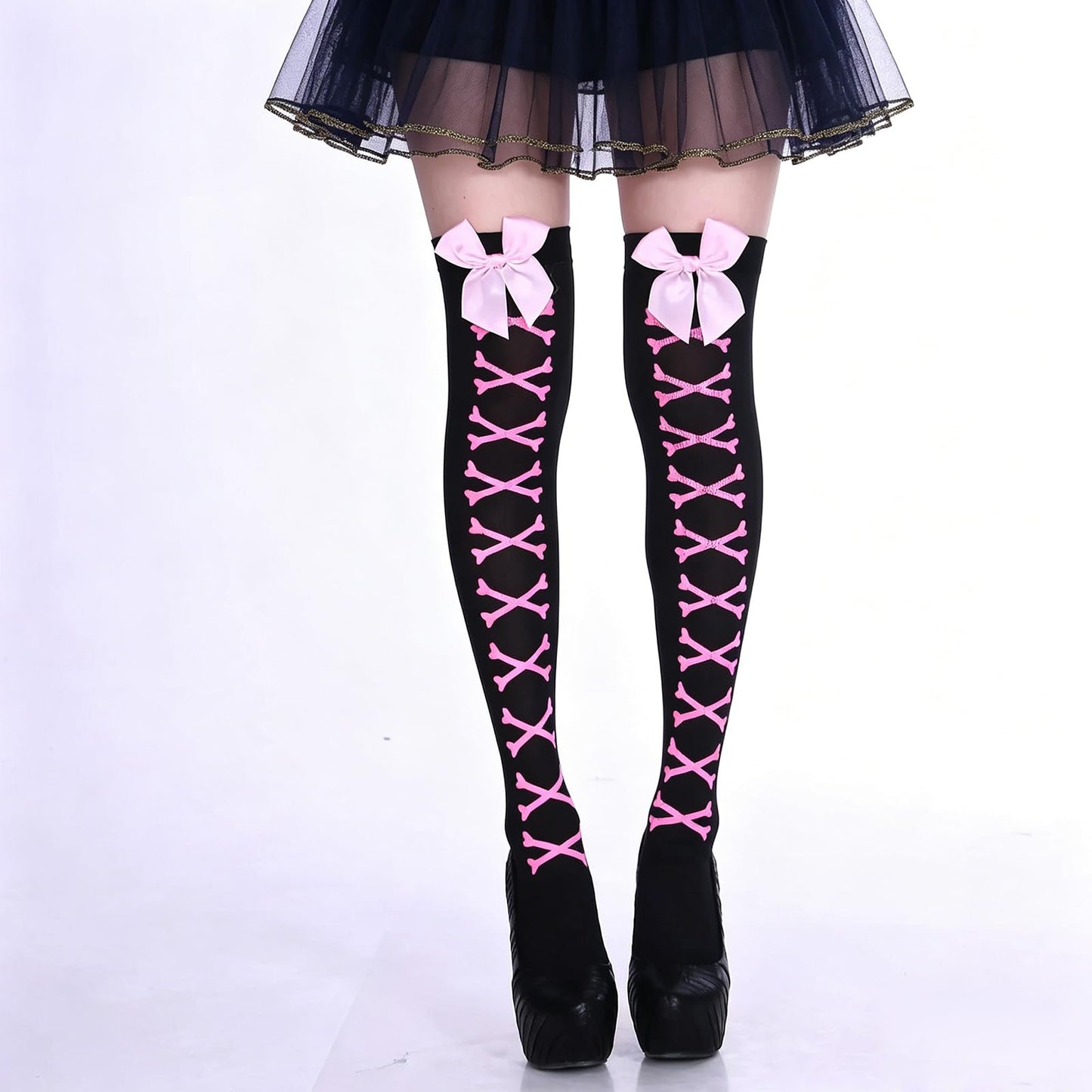 Muineobuka Knee High Scoks with Bow Cute Polka Dot Thigh High Stockings Y2K Lagybug Costume Lolita Accessories