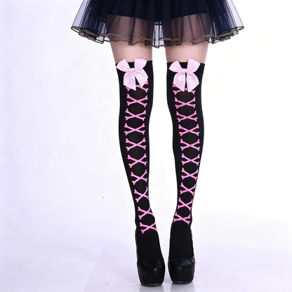 Muineobuka Knee High Scoks with Bow Cute Polka Dot Thigh High Stockings Y2K Lagybug Costume Lolita Accessories