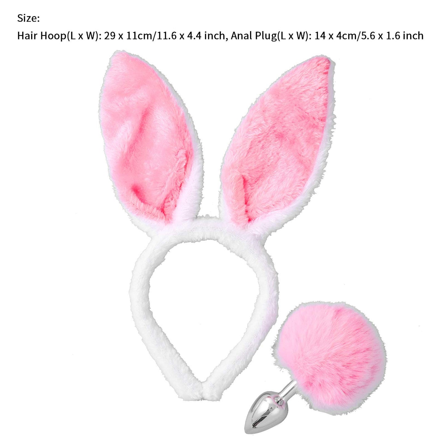 JEATHA Bunny Rabbit Plush Ears Hair Hoop Nose Cover and Rabbit Fur Tail Ball Anal Plug Cosplay Costume Props