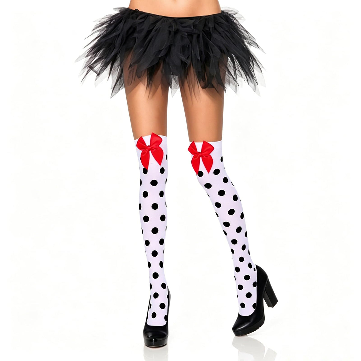 Muineobuka Knee High Scoks with Bow Cute Polka Dot Thigh High Stockings Y2K Lagybug Costume Lolita Accessories