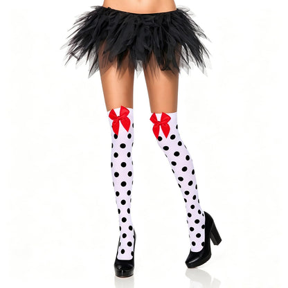 Muineobuka Knee High Scoks with Bow Cute Polka Dot Thigh High Stockings Y2K Lagybug Costume Lolita Accessories