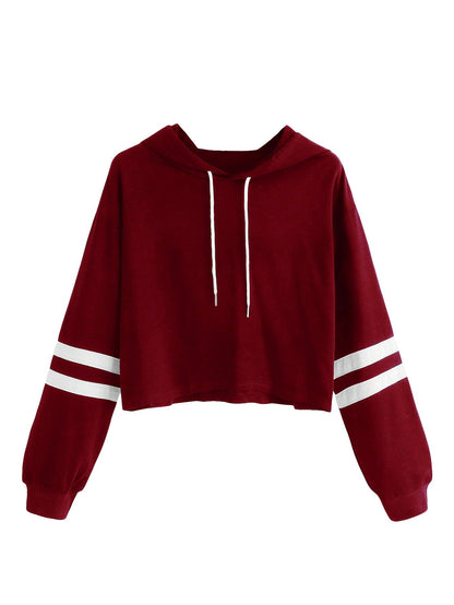 SweatyRocks Femboy Clothes Color Block Long Sleeve Crop Top Hoodie | Femboy Crop Top, Fall Outfits, Striped Sleeve Cropped Hoodies, Pullover Crop Sweatshirt with Hood