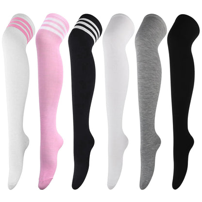 DRESHOW 6 Pairs High Thigh Socks Striped Over Knee Thin Tights Long Stocking Leg Warmer