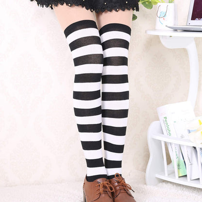DRESHOW 6 Pairs High Thigh Socks Striped Over Knee Thin Tights Long Stocking Leg Warmer