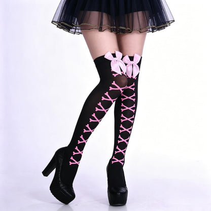 Muineobuka Knee High Scoks with Bow Cute Polka Dot Thigh High Stockings Y2K Lagybug Costume Lolita Accessories