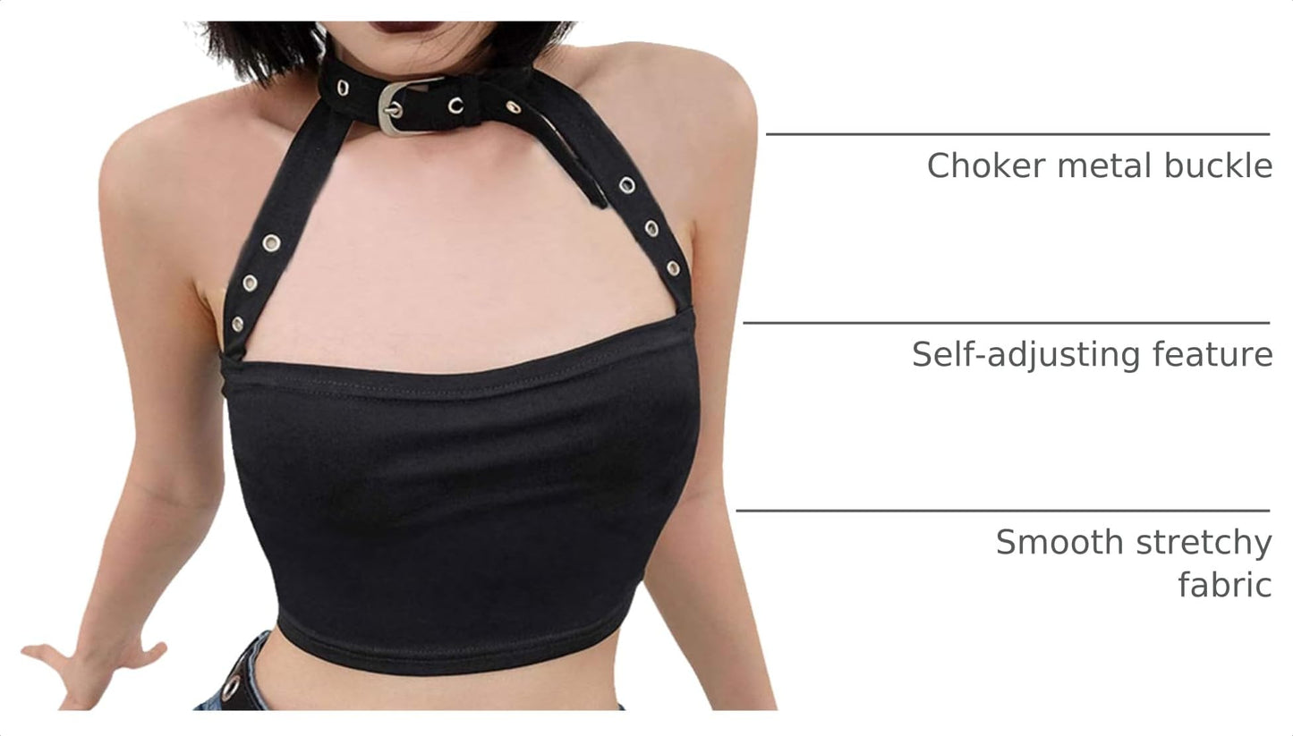 Women Sexy Choker Buckle Halter Neck Crop Tube Top Rave Dance Cami Bandeau Tops