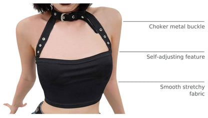 Women Sexy Choker Buckle Halter Neck Crop Tube Top Rave Dance Cami Bandeau Tops