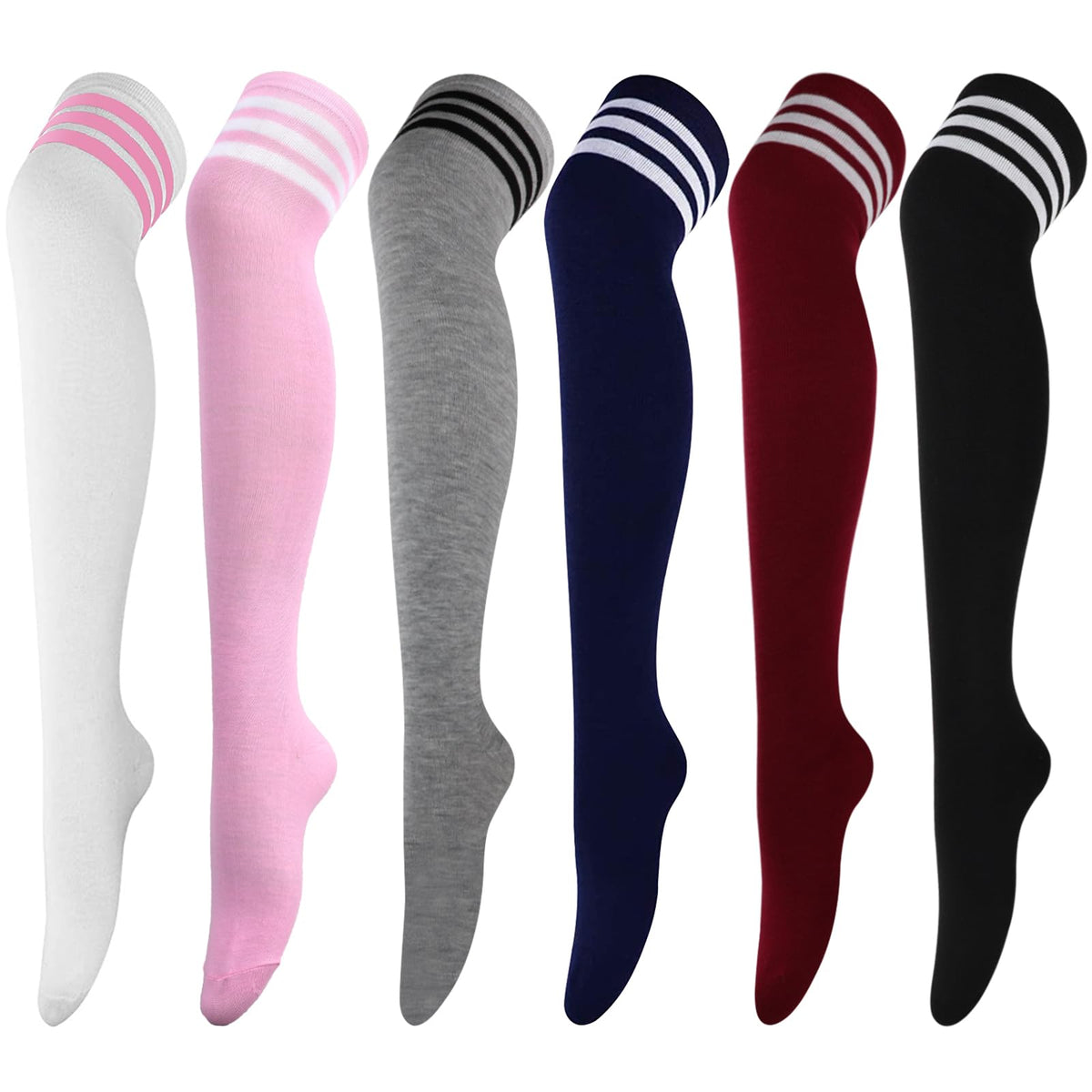 DRESHOW 6 Pairs High Thigh Socks Striped Over Knee Thin Tights Long Stocking Leg Warmer