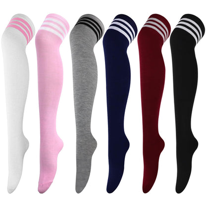 DRESHOW 6 Pairs High Thigh Socks Striped Over Knee Thin Tights Long Stocking Leg Warmer