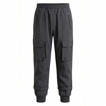 Black Cargo Pants Loose Chained Multi-Pocket Multi-Zip Punk Goth Pants