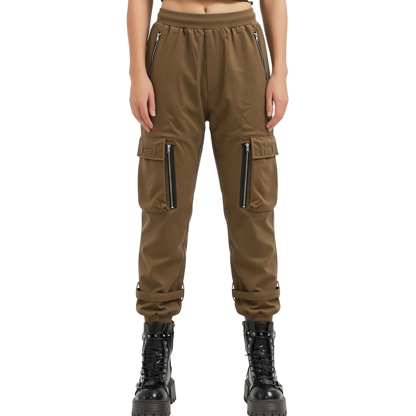 Black Cargo Pants Loose Chained Multi-Pocket Multi-Zip Punk Goth Pants
