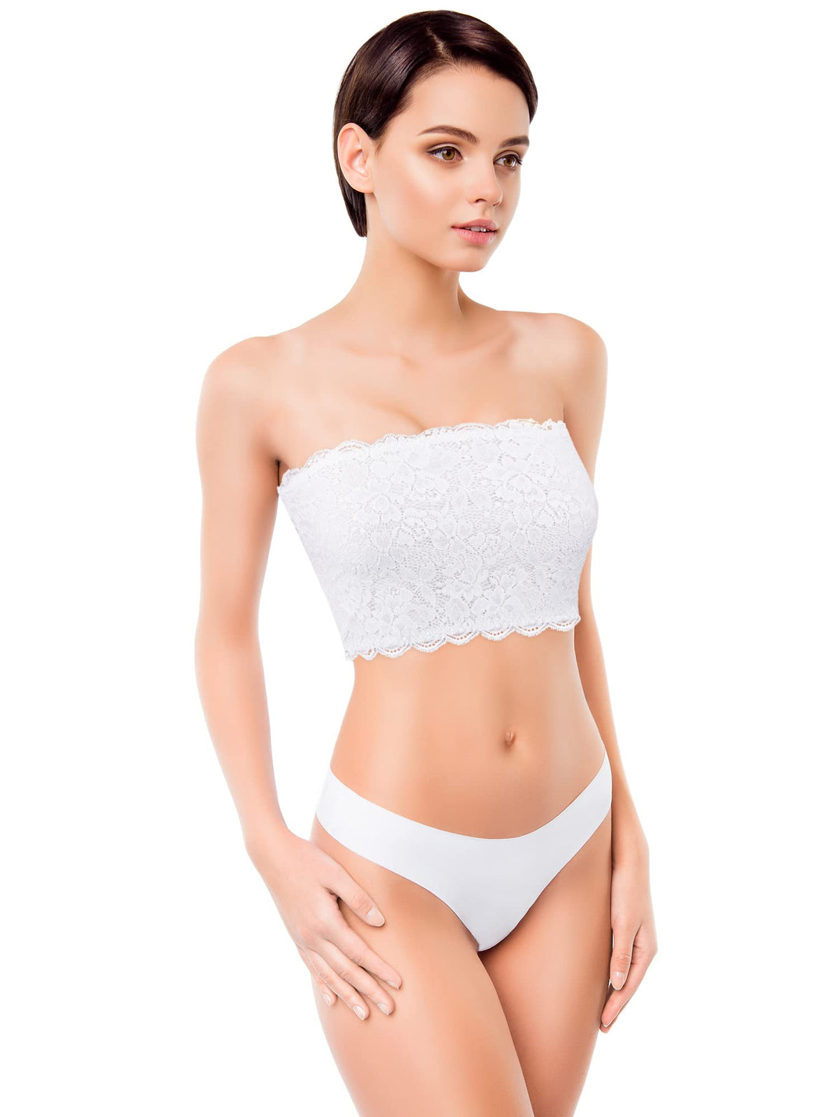 Boao 3 Pieces Women's Floral Lace Tube Top Bandeau Strapless Bras Seamless Stretchy Chest Wrap