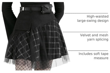 PUNK RAVE DAILY Gothic Skirts Goth Mini Plaid Skirt with Tulle Punk Dunk High Waist A-Line Party Skirt