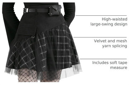 PUNK RAVE DAILY Gothic Skirts Goth Mini Plaid Skirt with Tulle Punk Dunk High Waist A-Line Party Skirt