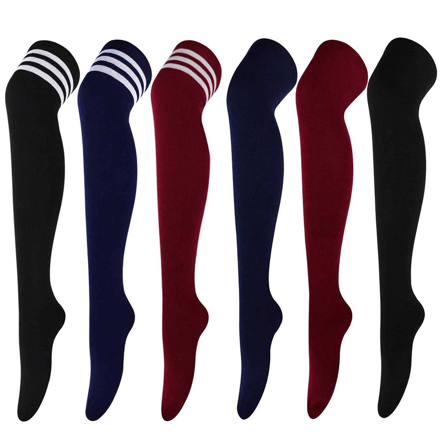 DRESHOW 6 Pairs High Thigh Socks Striped Over Knee Thin Tights Long Stocking Leg Warmer