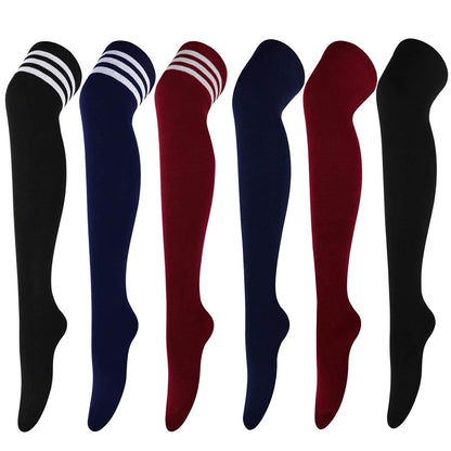 DRESHOW 6 Pairs High Thigh Socks Striped Over Knee Thin Tights Long Stocking Leg Warmer