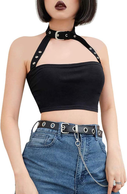 Women Sexy Choker Buckle Halter Neck Crop Tube Top Rave Dance Cami Bandeau Tops