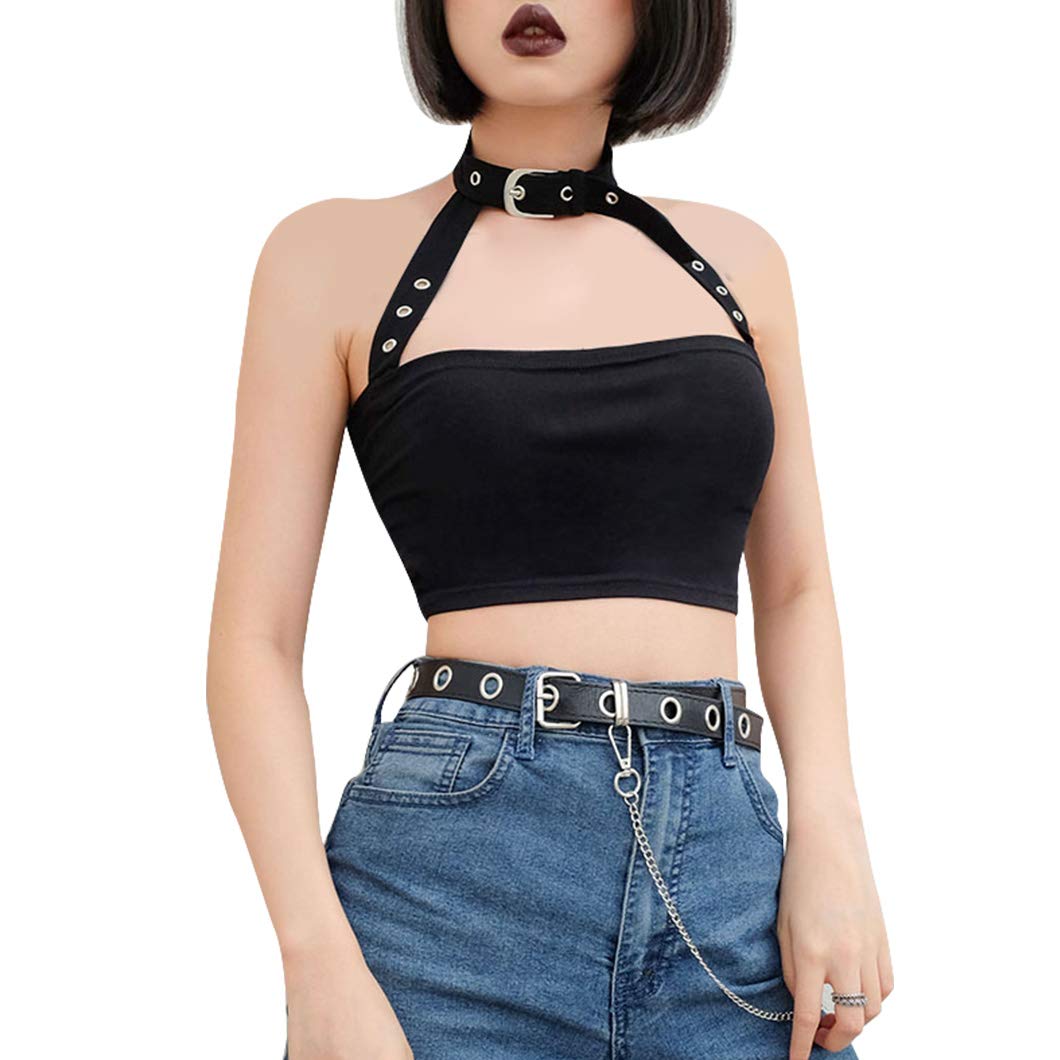 Women Sexy Choker Buckle Halter Neck Crop Tube Top Rave Dance Cami Bandeau Tops