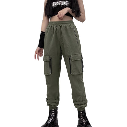 Black Cargo Pants Loose Chained Multi-Pocket Multi-Zip Punk Goth Pants