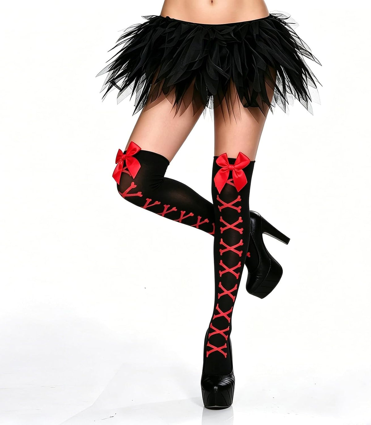 Muineobuka Knee High Scoks with Bow Cute Polka Dot Thigh High Stockings Y2K Lagybug Costume Lolita Accessories