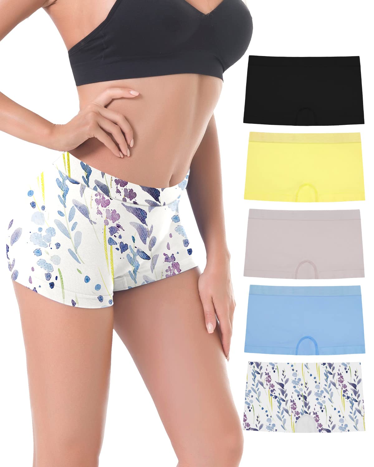 R RUXIA Boyshort Panties Seamless Nylon Underwear Stretch Boxer Briefs 5 Pack