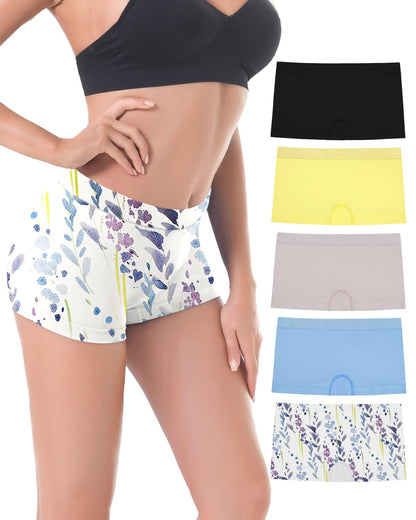 R RUXIA Boyshort Panties Seamless Nylon Underwear Stretch Boxer Briefs 5 Pack